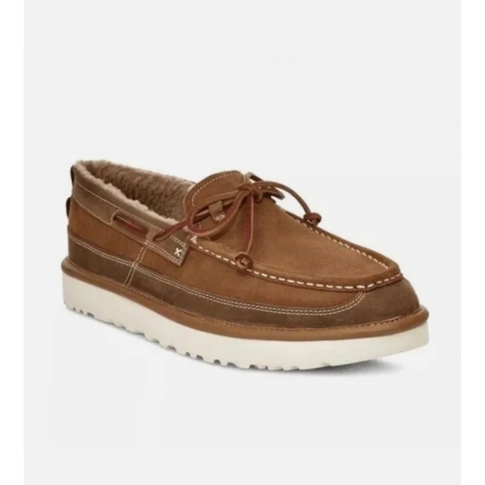 NEW UGG Dex Lace Slip-On Wool Loafer Men's Size 7 Water Resistant Chestnut Brown